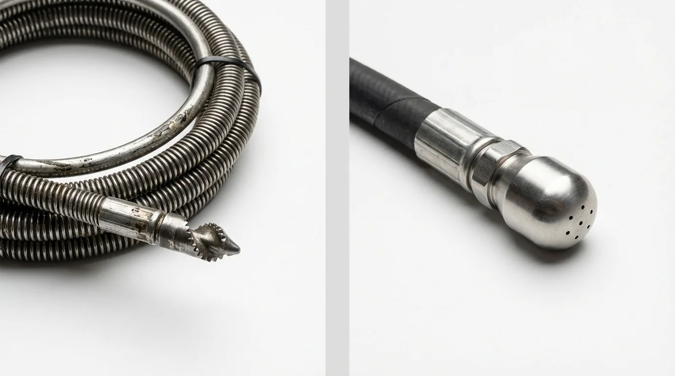 Drain snake cable and hydro jetting nozzle used for drain cleaning in Robstown, TX